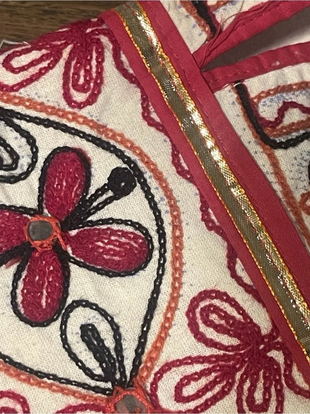 Vtg lot of 2 Toran valances/ boho wallhangings hand embroidered mirrors